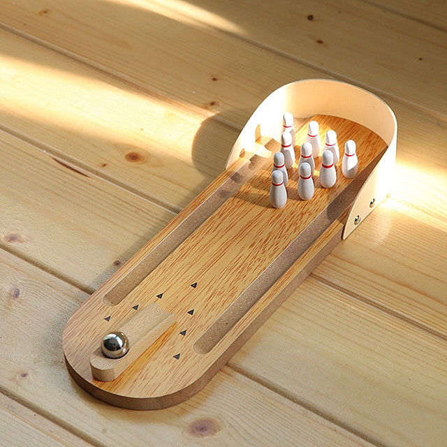 Mini Wooden Desktop Bowling Game