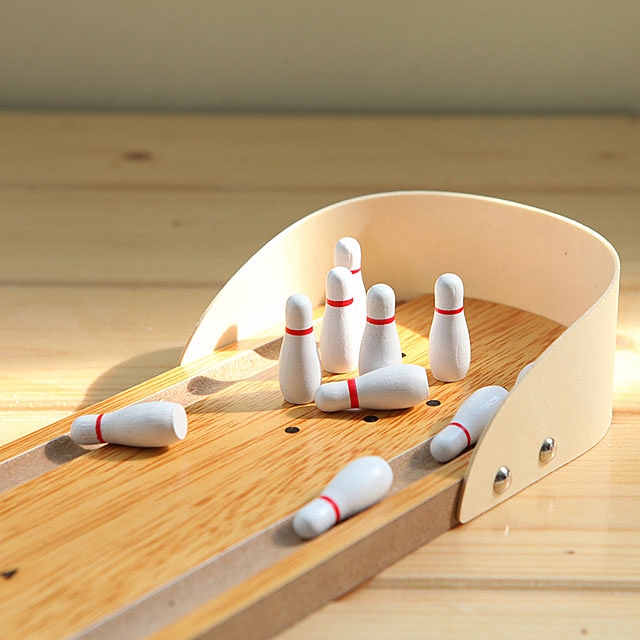 Mini Wooden Desktop Bowling Game