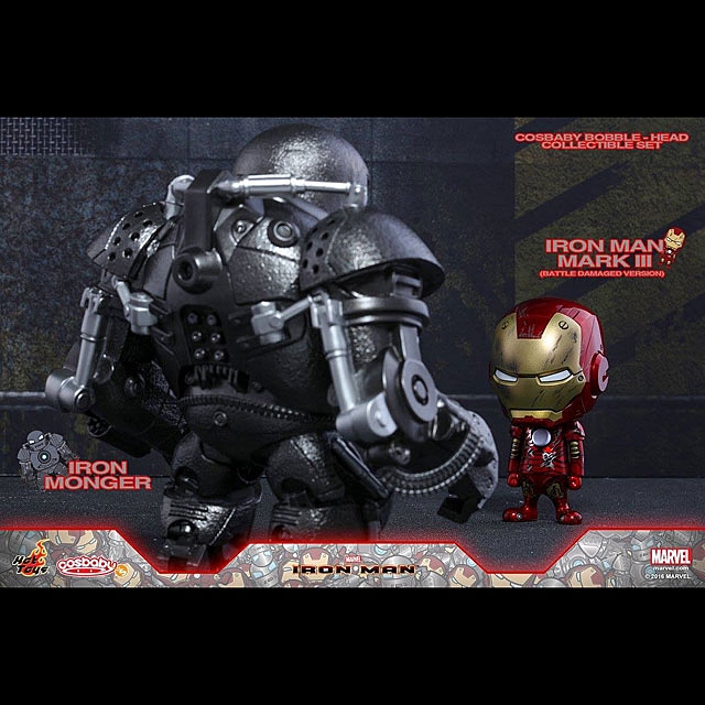 Hot Toys Iron Man Mark III (Battle Damaged Version) & Iron Monger Cosbaby Bobble-Head Set