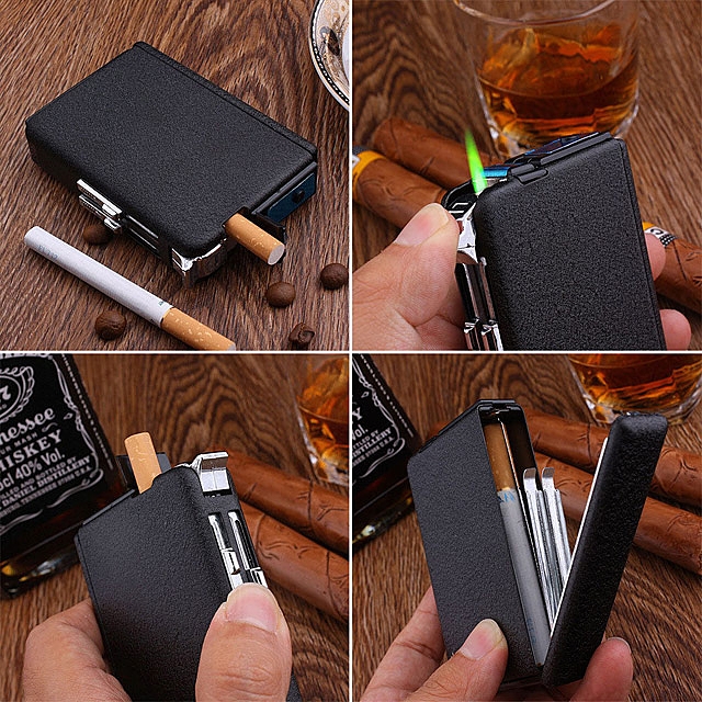Automatic Cigarette Case with Windproof Lighter