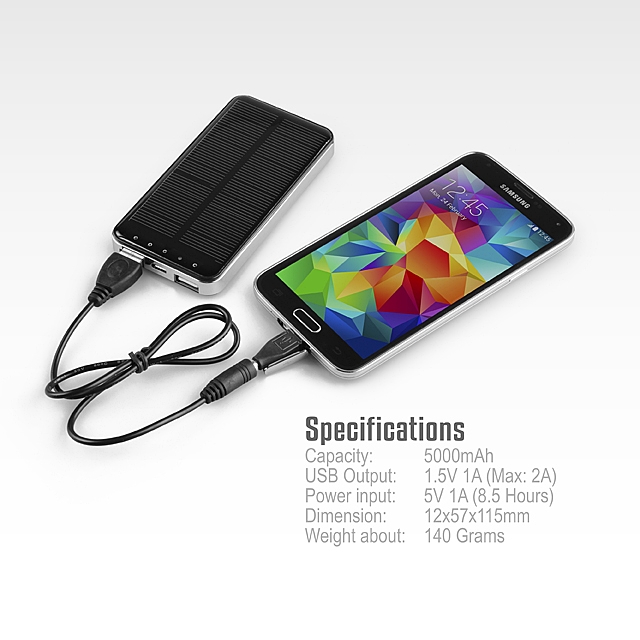Dual USB Solar Portable Power Bank - 5000mAh
