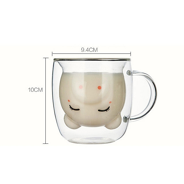 Piggy Double-Layer Glass Cup