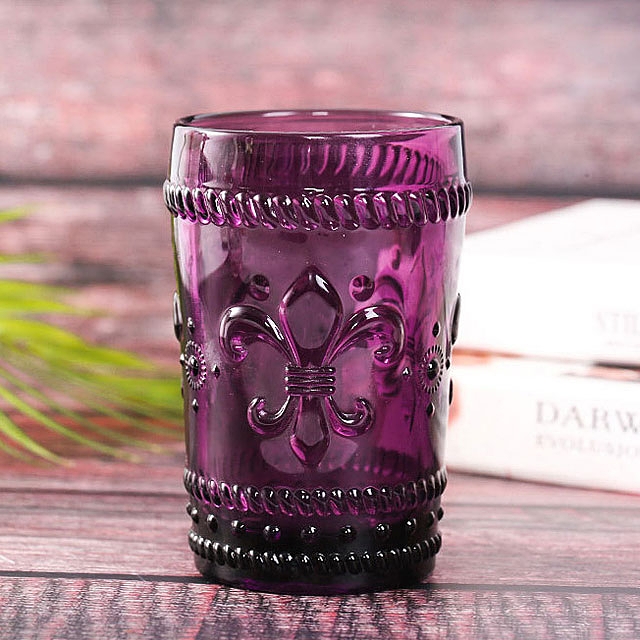 Embossed Iris Flower Glass Cup