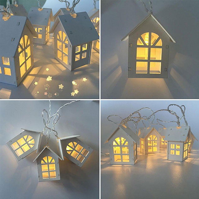 10-LED Wooden House Decor Lights