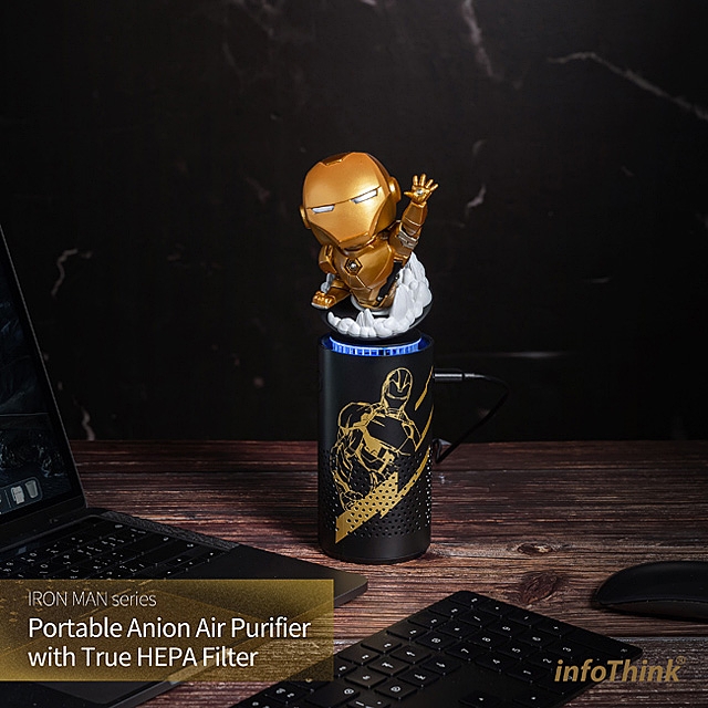 infoThink Iron Man Series Portaable Anion Air Purifier with True HEPA Filter - Black Gold Version
