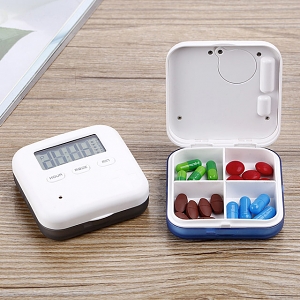Portable Pill Case with Digital Alarm Clock (4 Compartments)