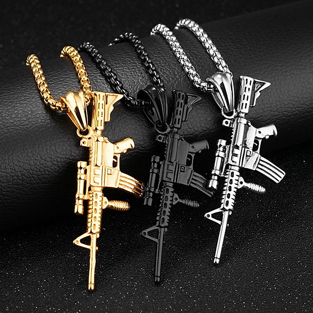 Fashion Punk AK47 Gun Pendant Necklace Iced Out Rhinestone Hip Hop Chain  Gold Silver Color Men Women Jewelry | Wish