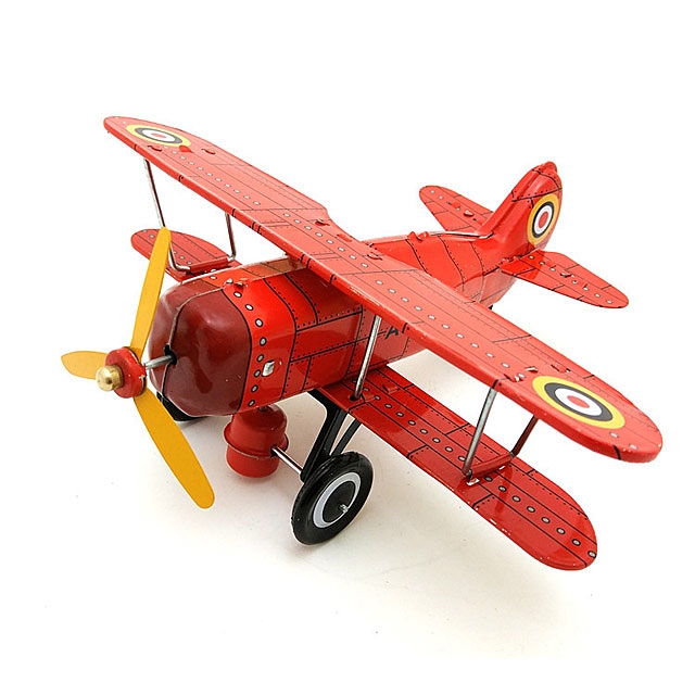 Retro Metal Clockwork Red Curtiss Biplane