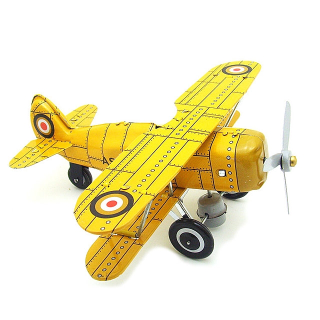 Retro Metal Clockwork Yellow Curtiss Biplane