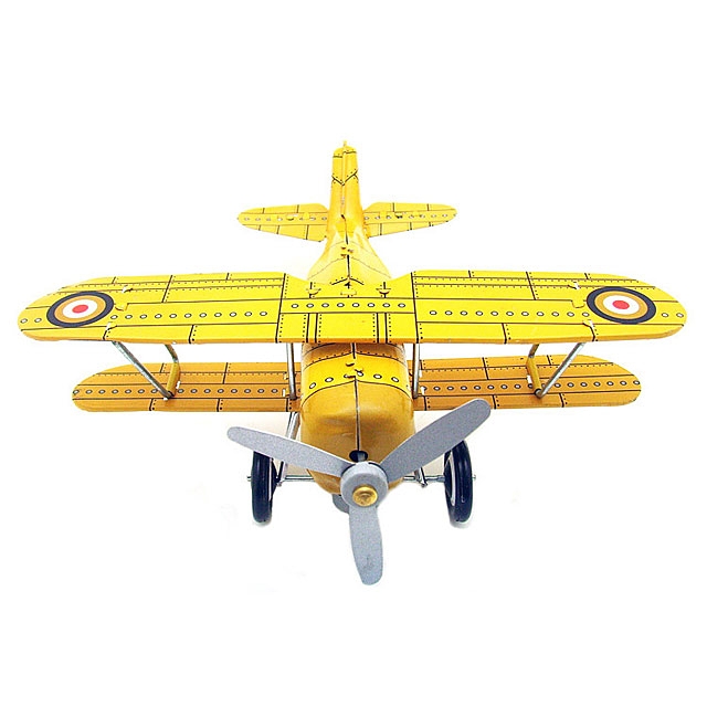 Retro Metal Clockwork Yellow Curtiss Biplane